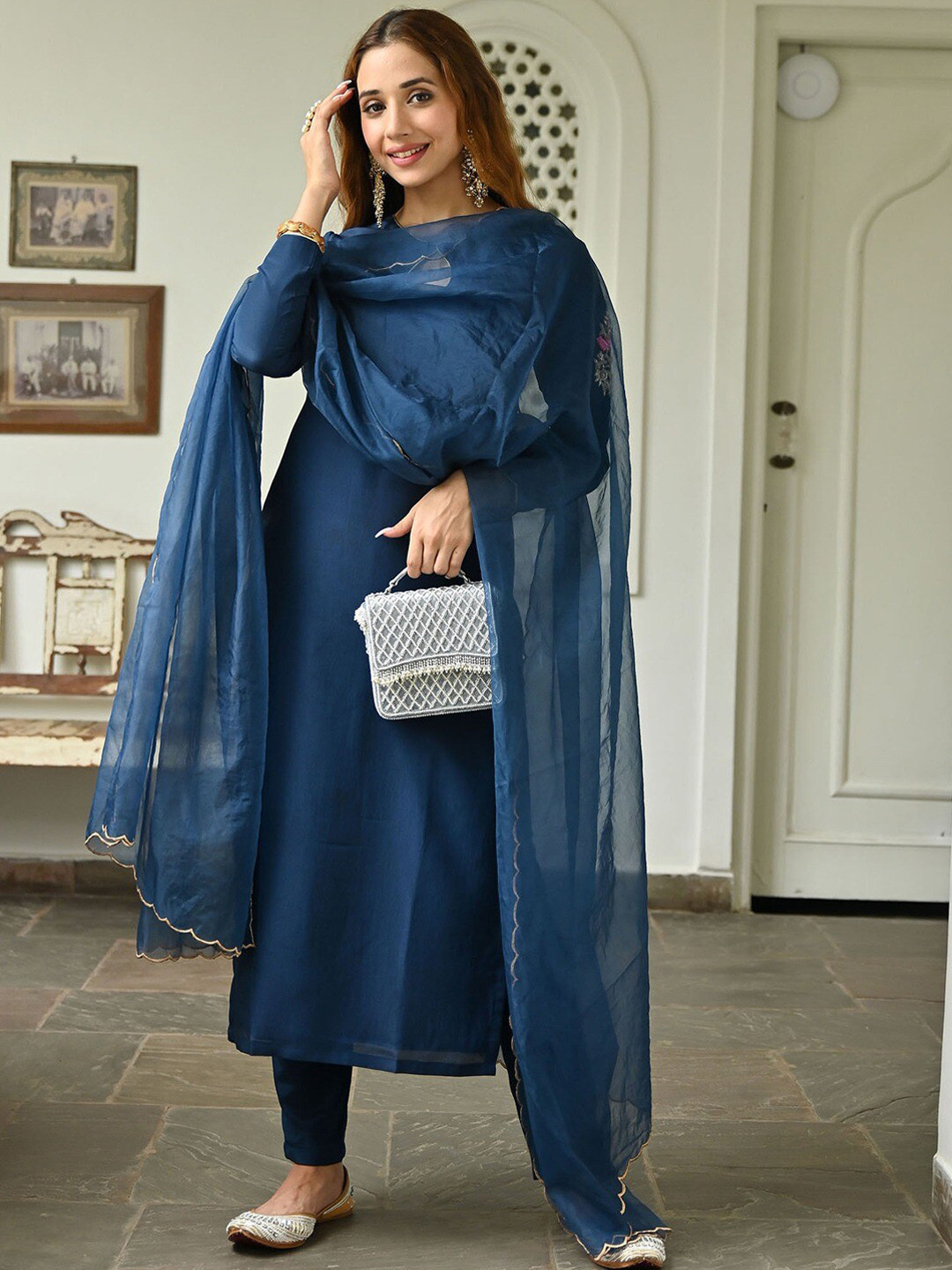 

Lavanya The Label Floral Embroidered Kurta with Trousers & Dupatta, Blue