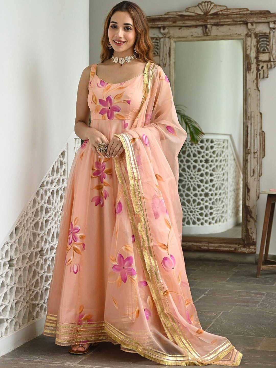 

Lavanya The Label Floral Printed Kurta with Trousers & Dupatta, Peach