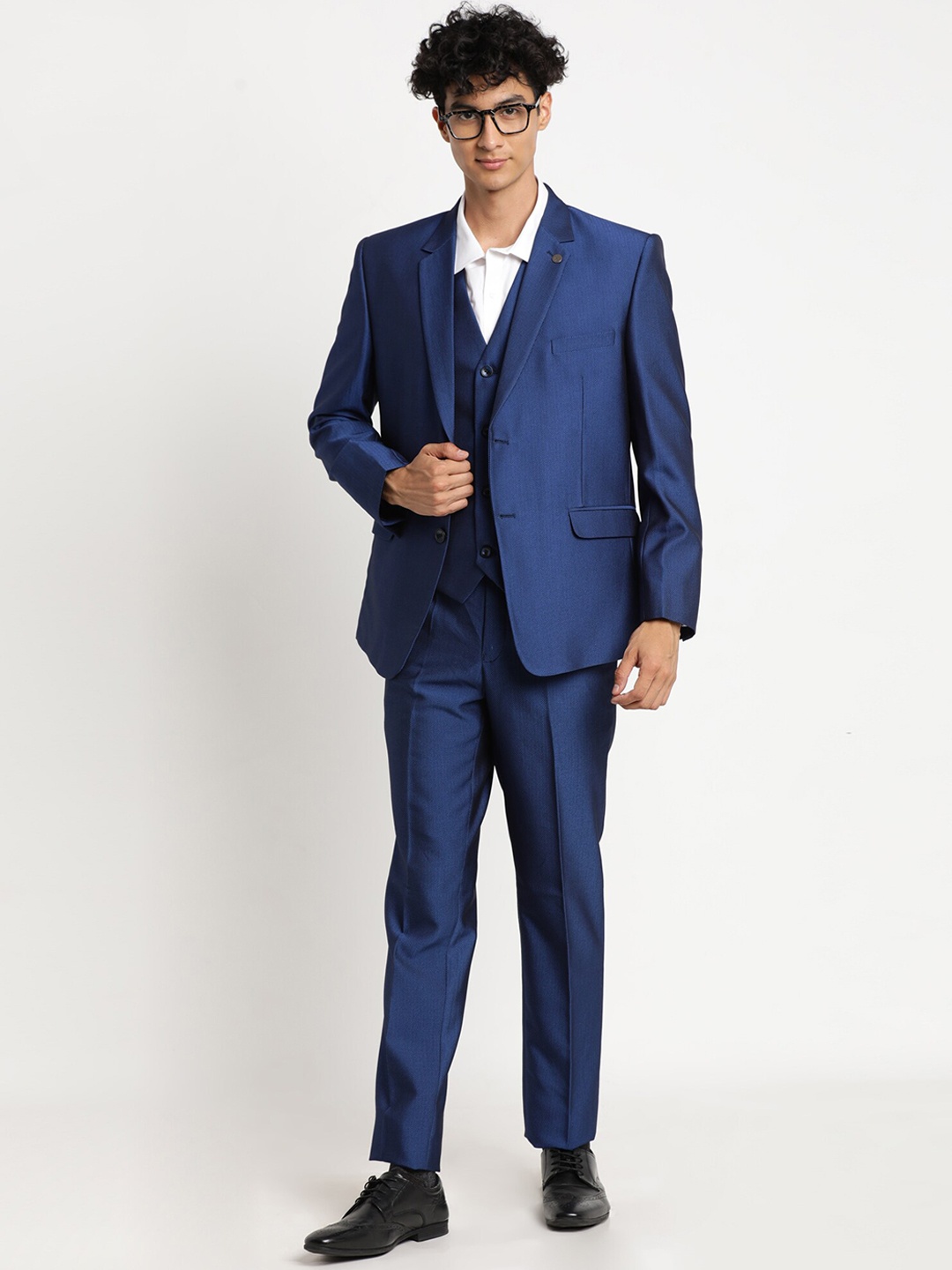 

Turtle Men Self-Design Pure Cotton Slim-Fit Single-Breasted Three piece Suit, Blue