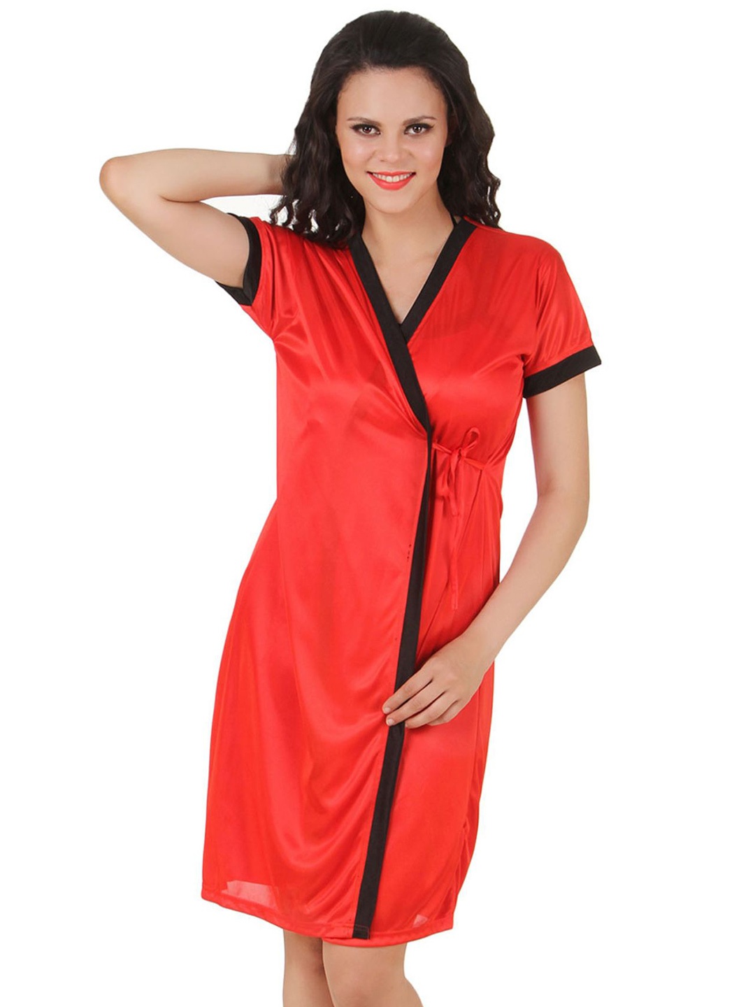 

Fasense Satin Nightdress With Robe, Red
