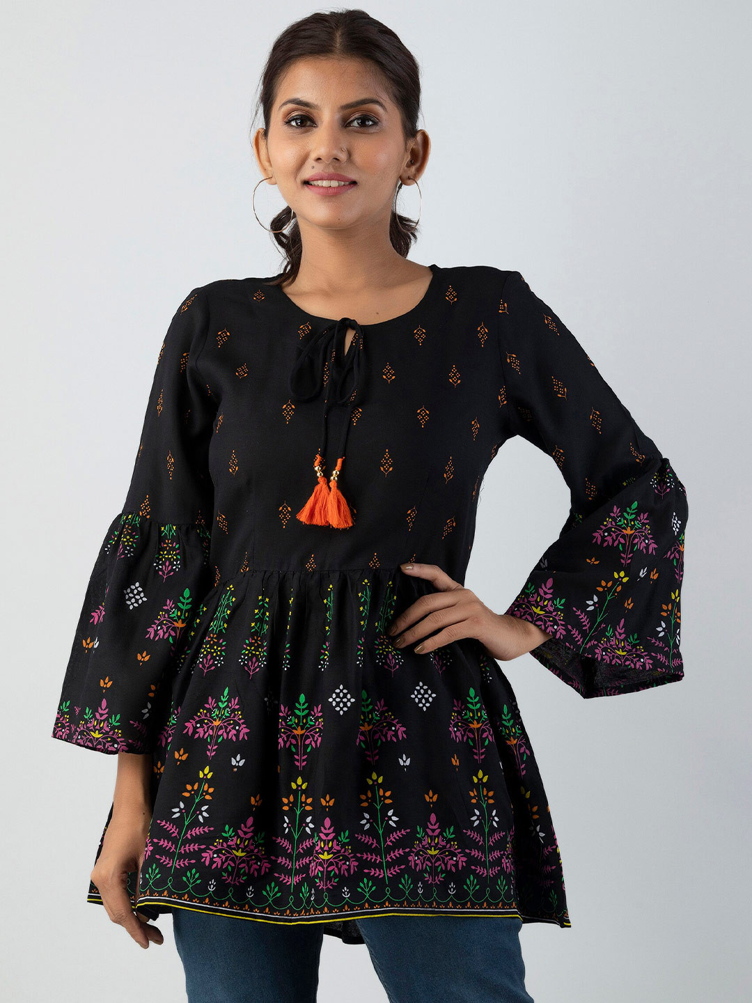 

OMASK Ethnic Print Tunic, Black