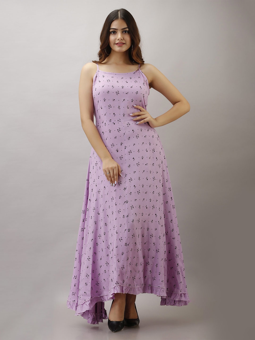 

OMASK Floral Printed Shoulder Straps Maxi Dress, Purple