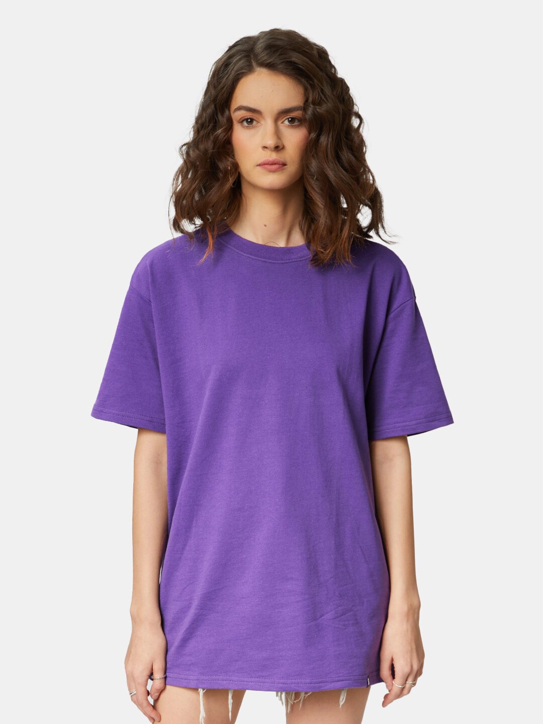 

The Souled Store Women Pure Cotton Loose T-shirt, Purple