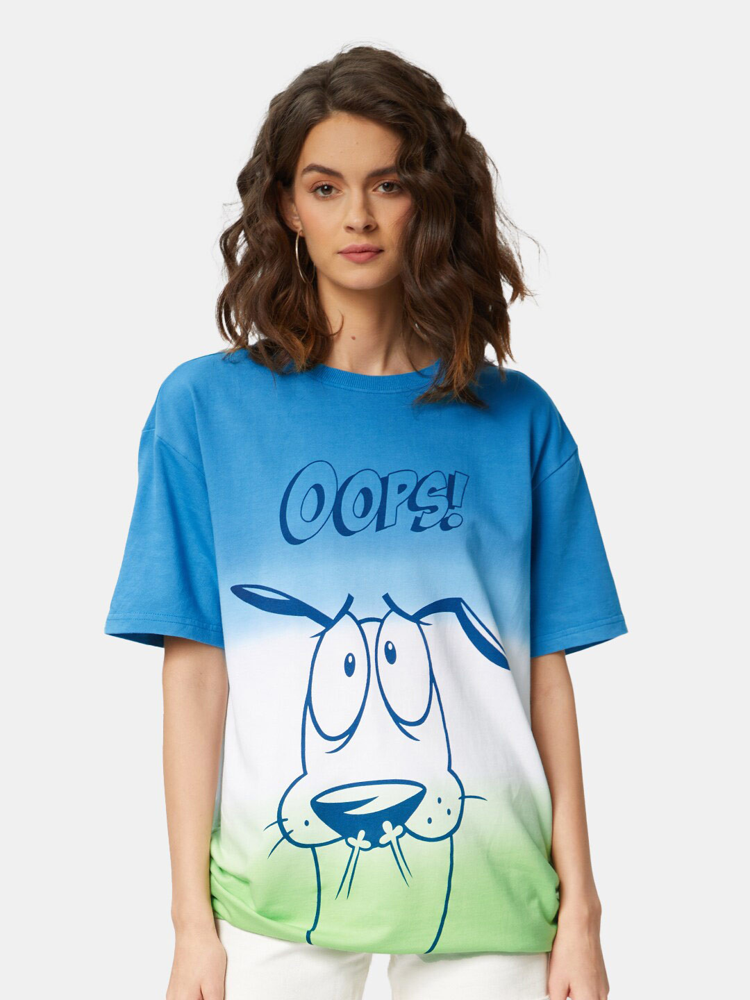 

The Souled Store Women Printed Pure Cotton Oversized T-shirt, Blue