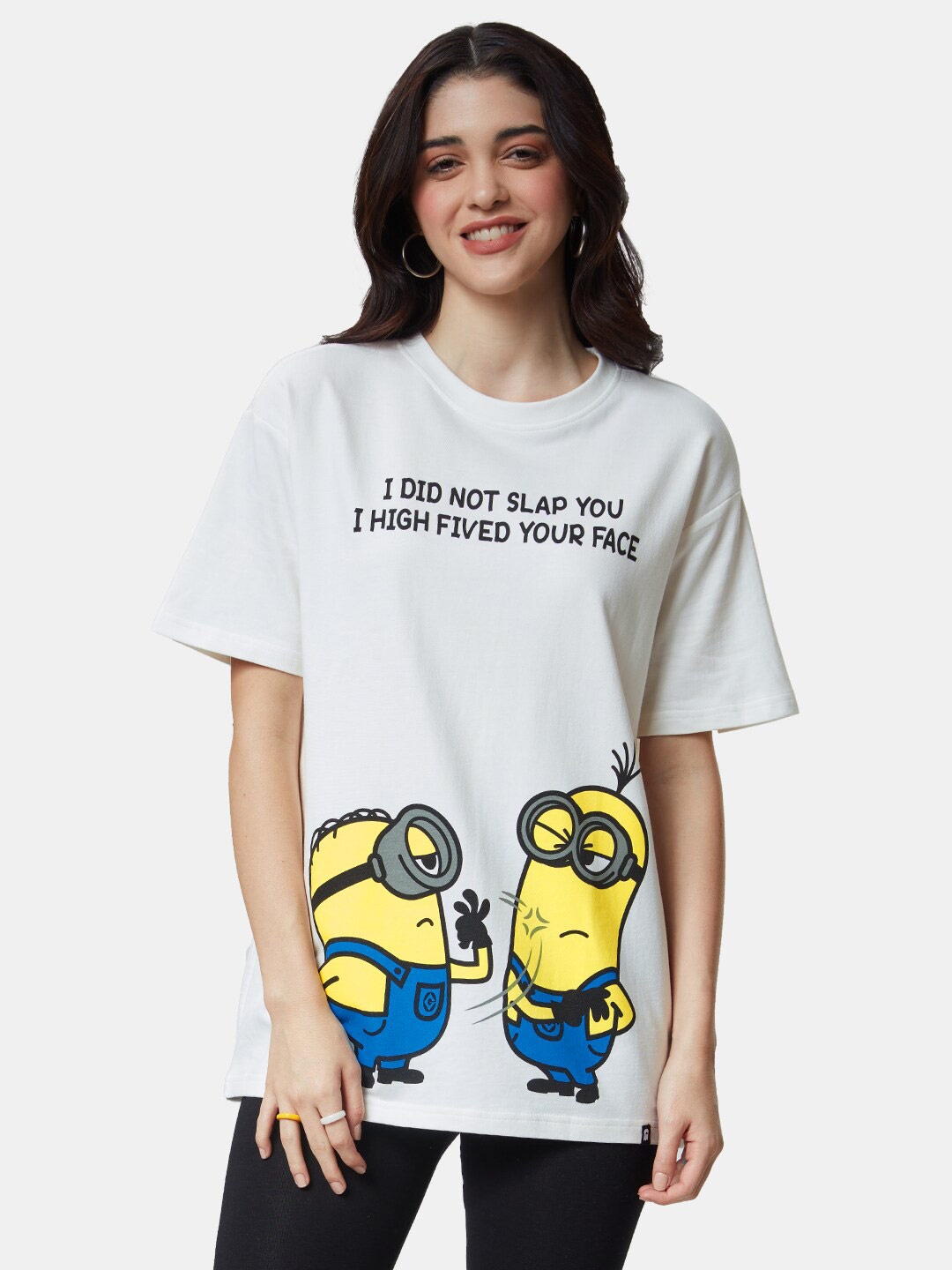 

The Souled Store Women Minions Printed Pure Cotton Loose T-shirt, White