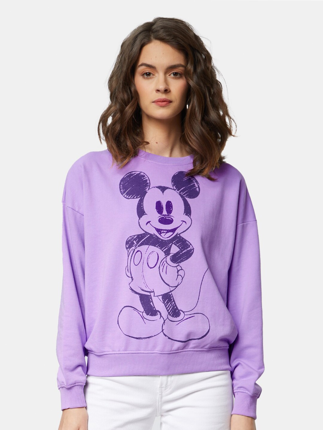 

The Souled Store Women Lavender Cotton Printed Oversized Sweatshirt