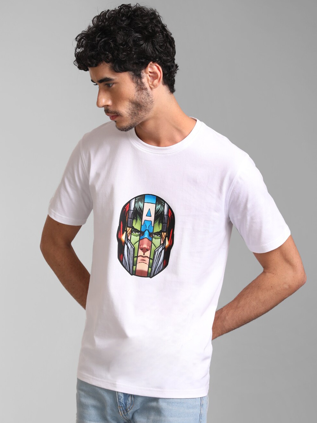 

KZ07 By Kazo Men White Typography Printed Cotton T-shirt