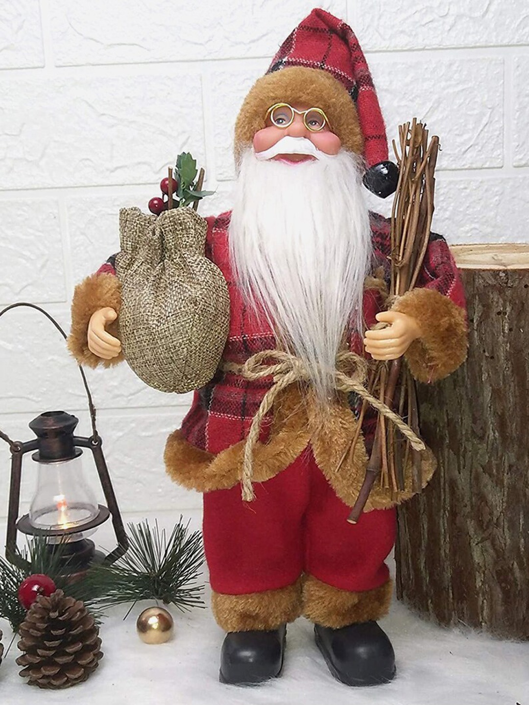 

Little Surprise Box LLP Plaid Self Standing Santa Claus Christmas Decor, Red