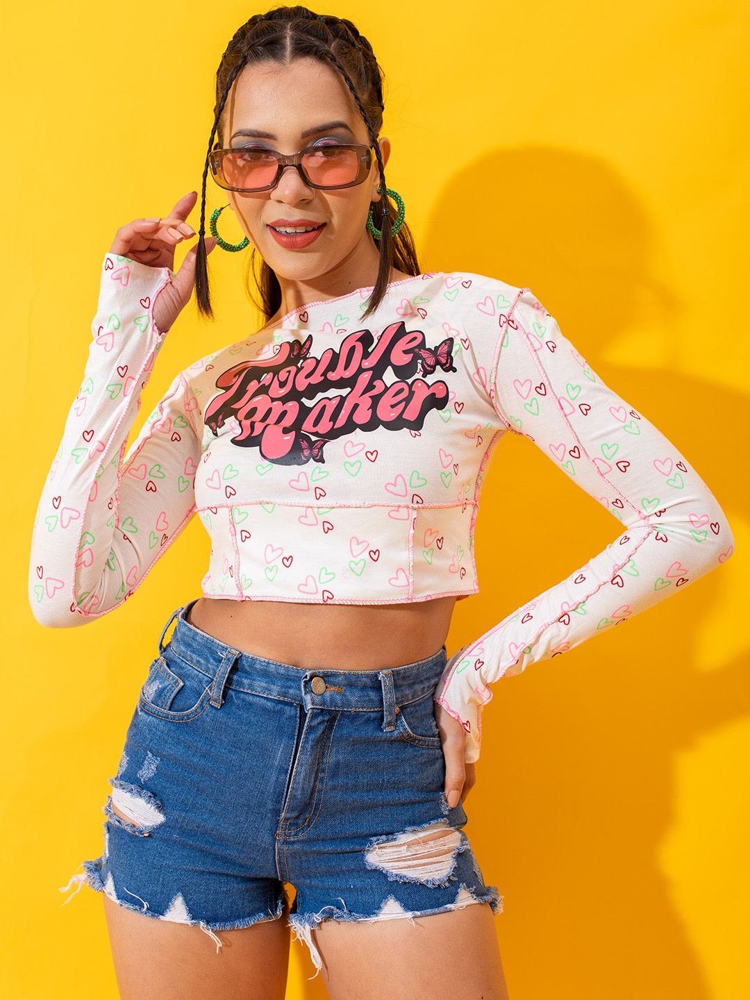 

Stylecast X Hersheinbox Pure Cotton Print Crop Top, White