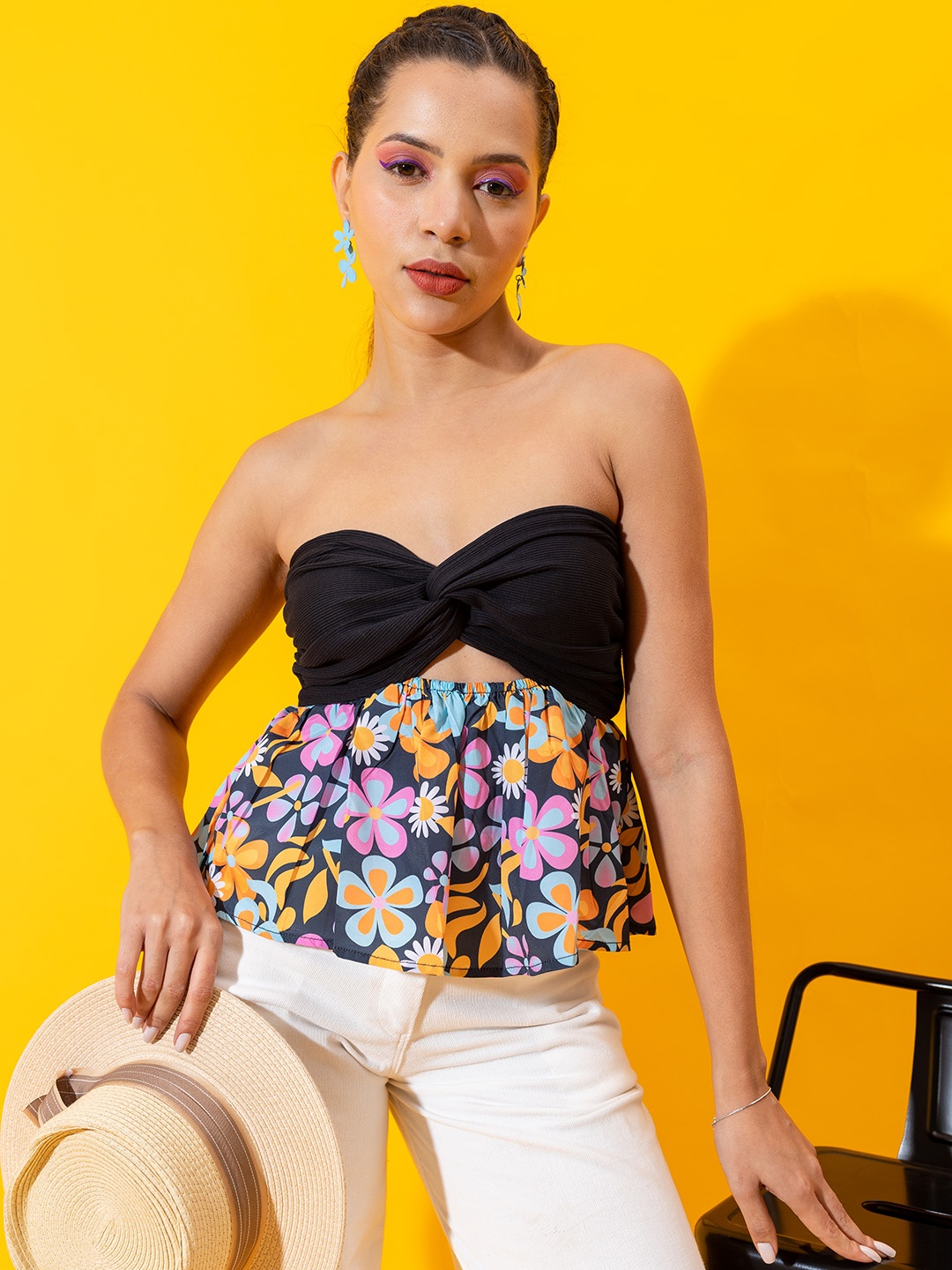 

Stylecast X Hersheinbox Ribbed Twisted Floral Print Top, Multi