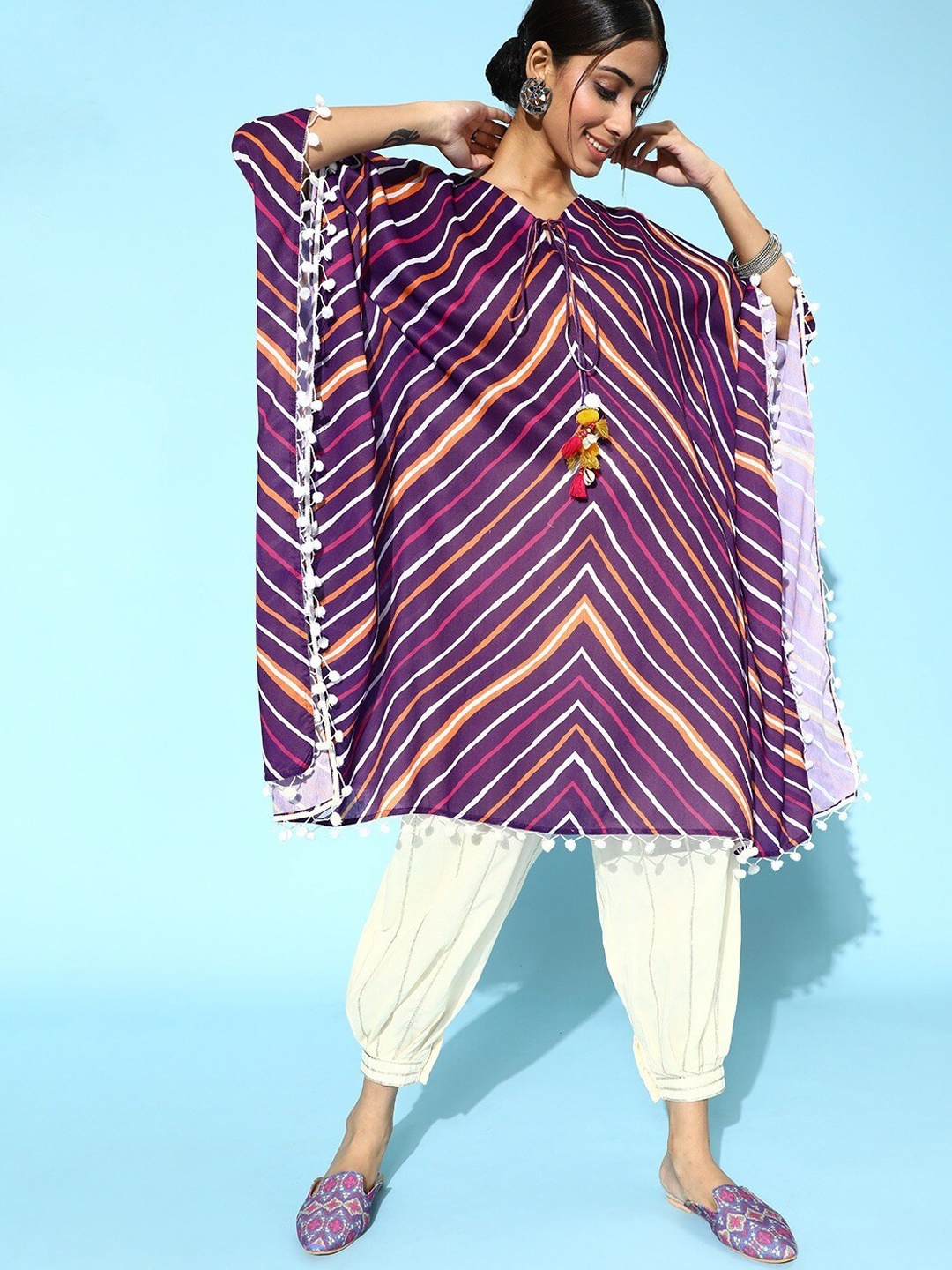 

KSUT Striped Printed Kurta with Salwar, Purple