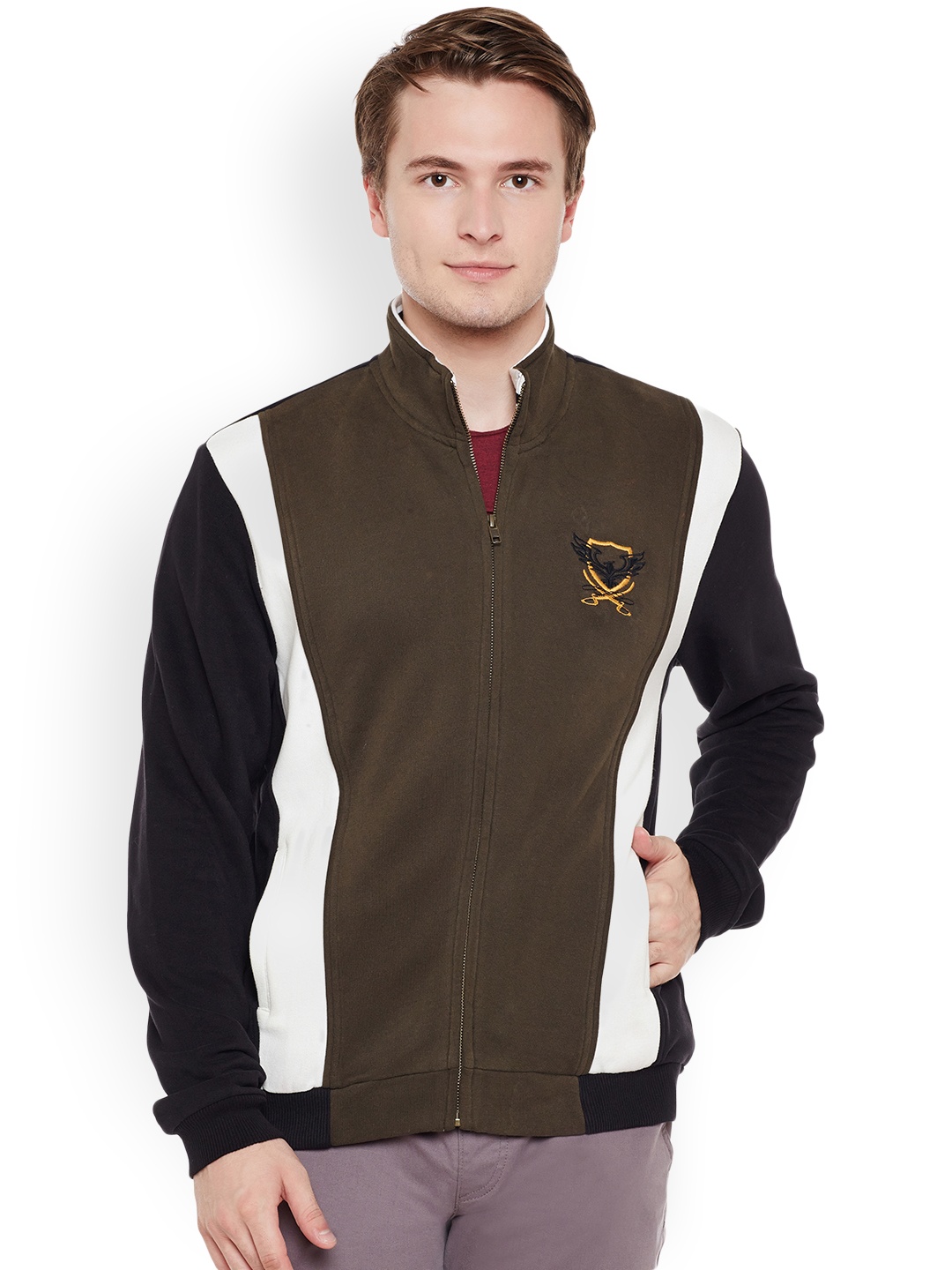 

The Vanca Men Olive Brown & Black Colourblocked Sweatshirt