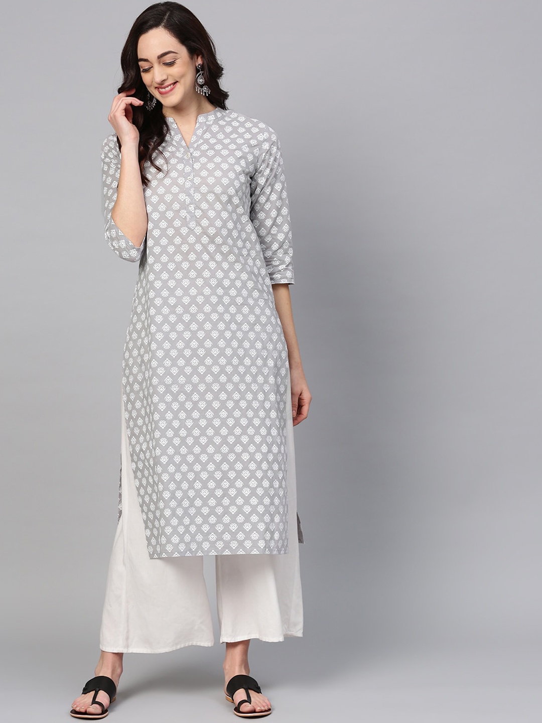 

KSUT Women Ethnic Motifs Printed Pure Cotton Kurta, Grey