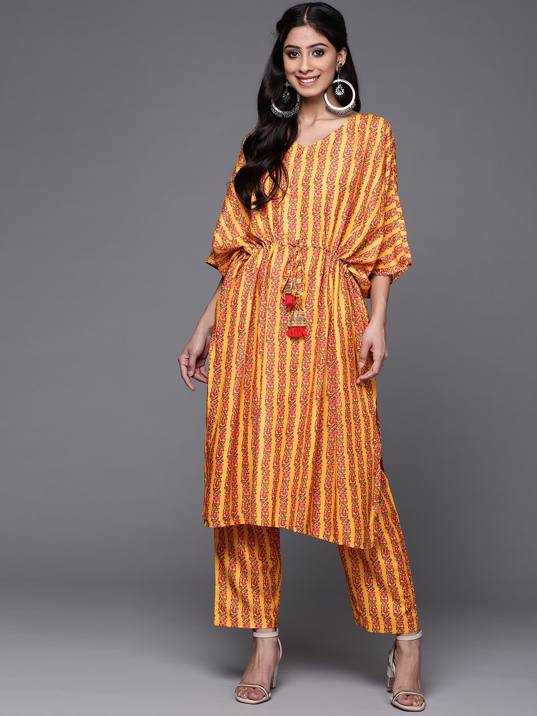 

KSUT Floral Printed Pure Cotton Kurta with Trousers, Mustard