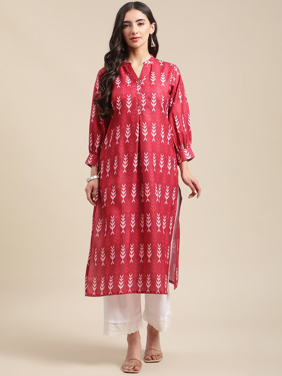 

KSUT Mandarin Collar Printed Kurta, Maroon