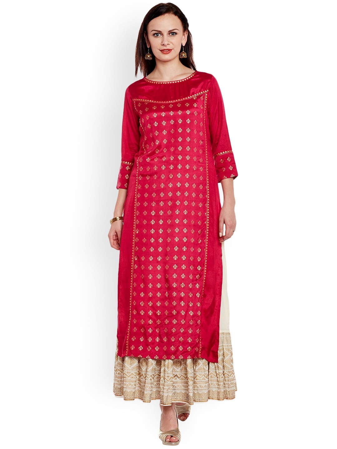 

KSUT Boat Neck Ethnic Motifs Printed Kurta, Pink