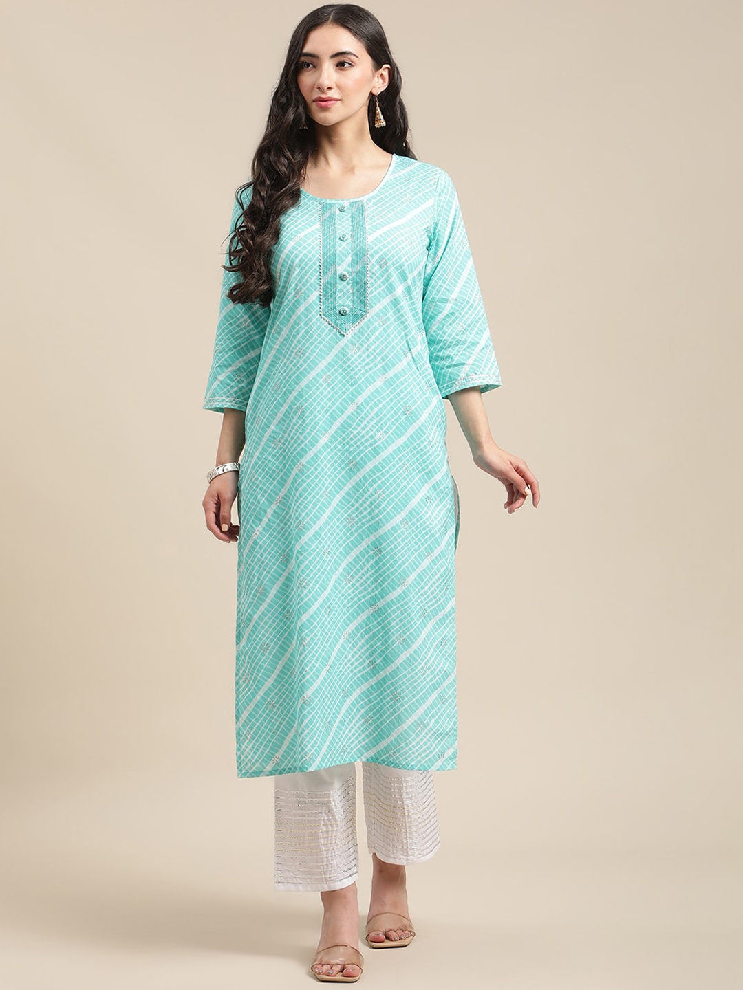 

KSUT Striped A-Line Pure Cotton Kurta, Blue
