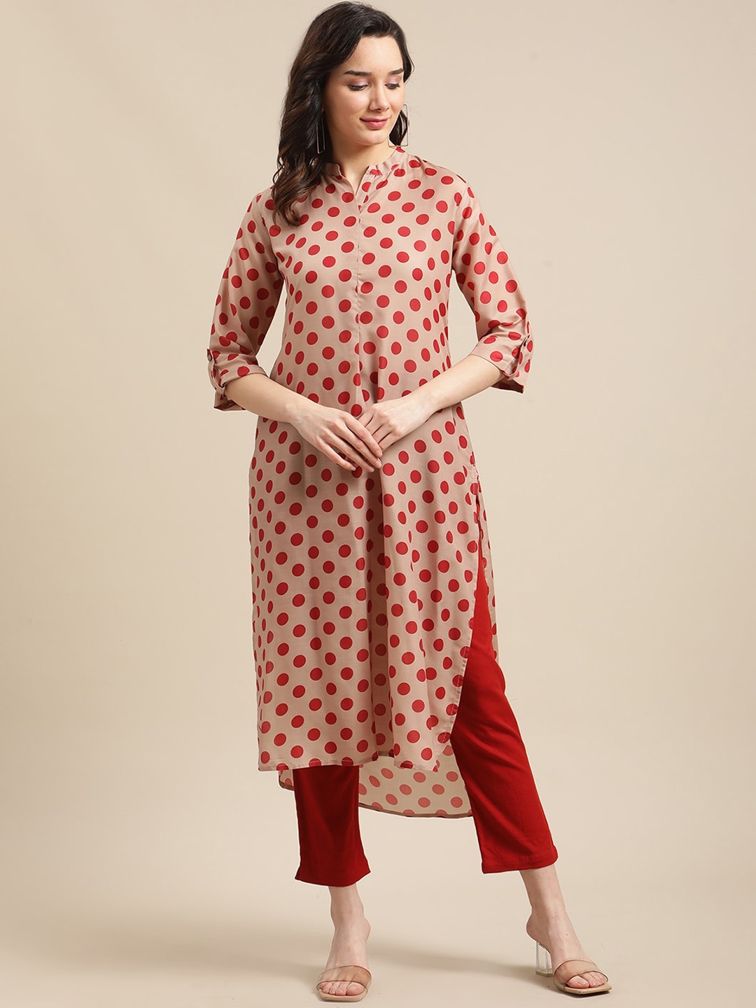 

KSUT Polka Dots Printed Kurta, Beige