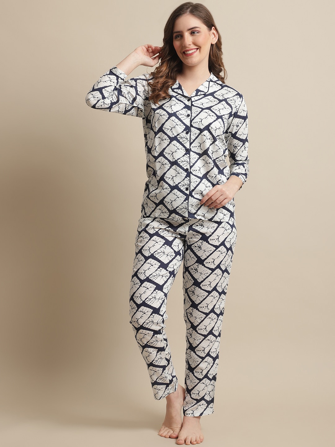 

Claura Women Printed Night Suit, White