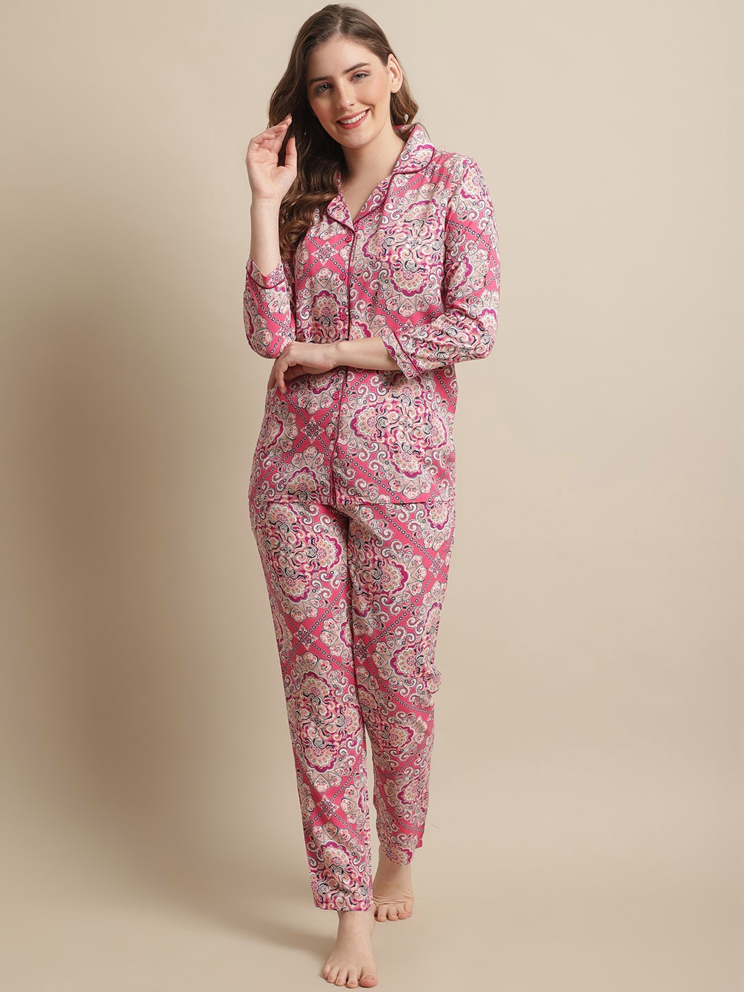 

Claura Women Printed Night Suit, Pink
