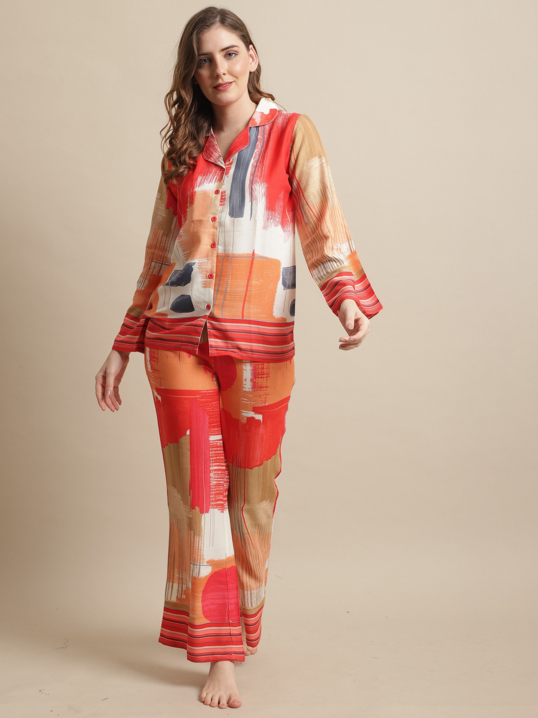 

Claura Women Printed Night suit, Red