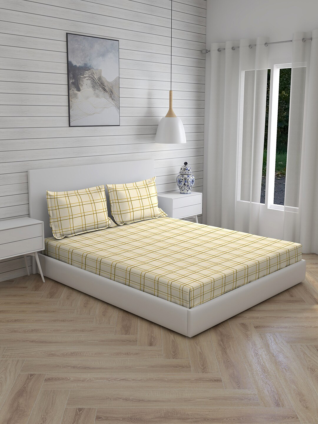 

Boutique Living India Monologue 150 TC Cotton Super King Bedsheet with 2 Pillow Covers, Cream