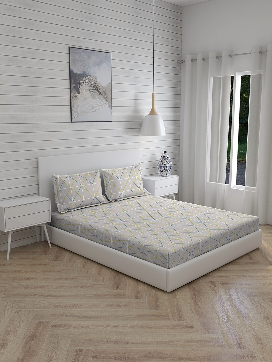 

Boutique Living India Grey 220 TC Cotton Super King Bedsheet with 2 Pillow Covers