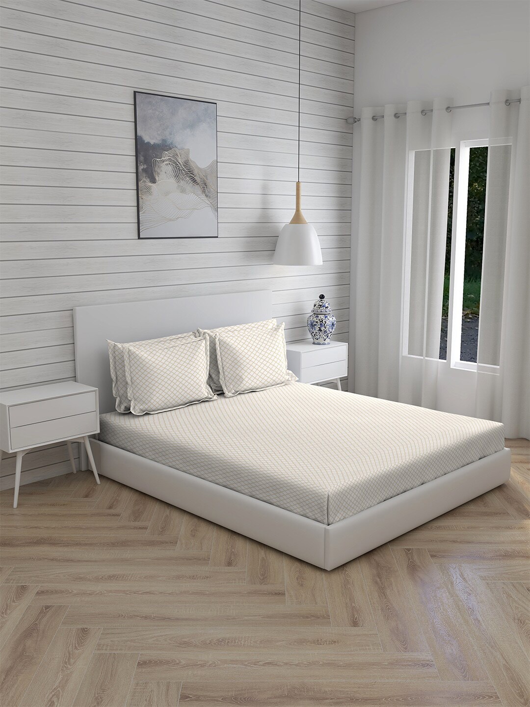 

Boutique Living India Orchid 800 TC Cotton Super King Bedsheet with 2 Pillow Covers, Beige