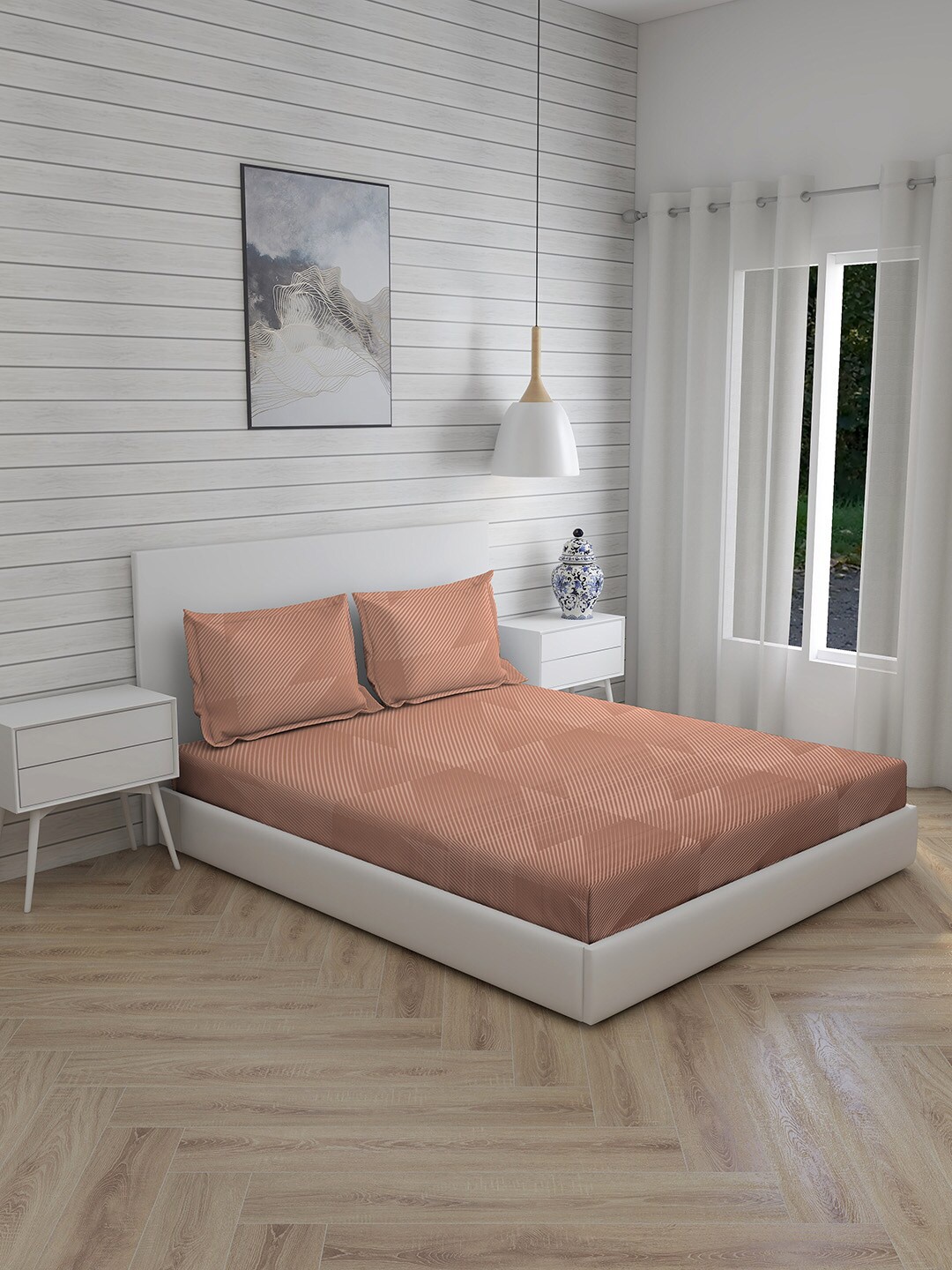 

Boutique Living India Brown 270 TC Cotton Super King Bedsheet with 2 Pillow Covers