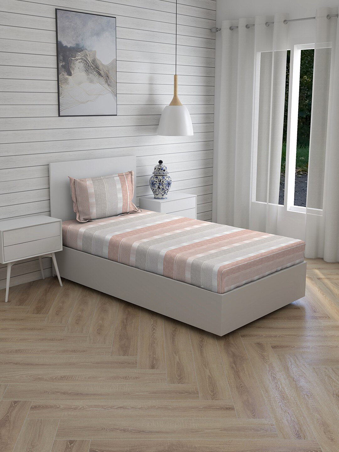 

Boutique Living India Cool Night Beige 220 TC Single Bedsheet with 2 Pillow Covers