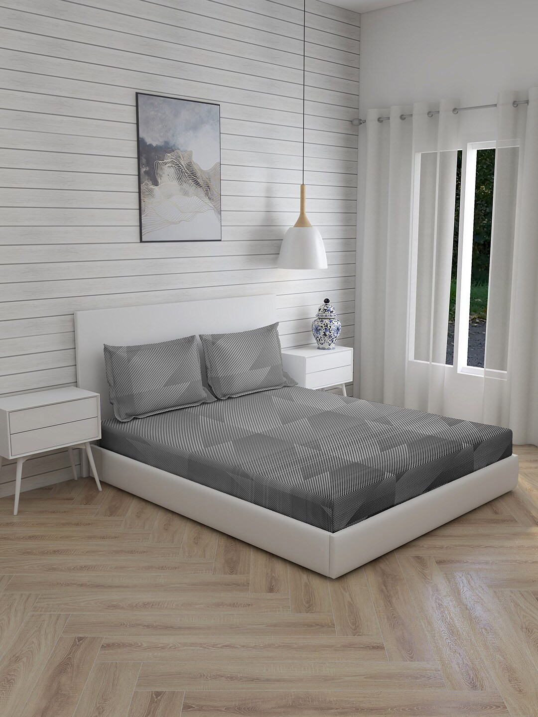 

Boutique Living India Mystic Hues Grey 260 TC Pure Cotton King Bedsheet with 2 Pillow Covers