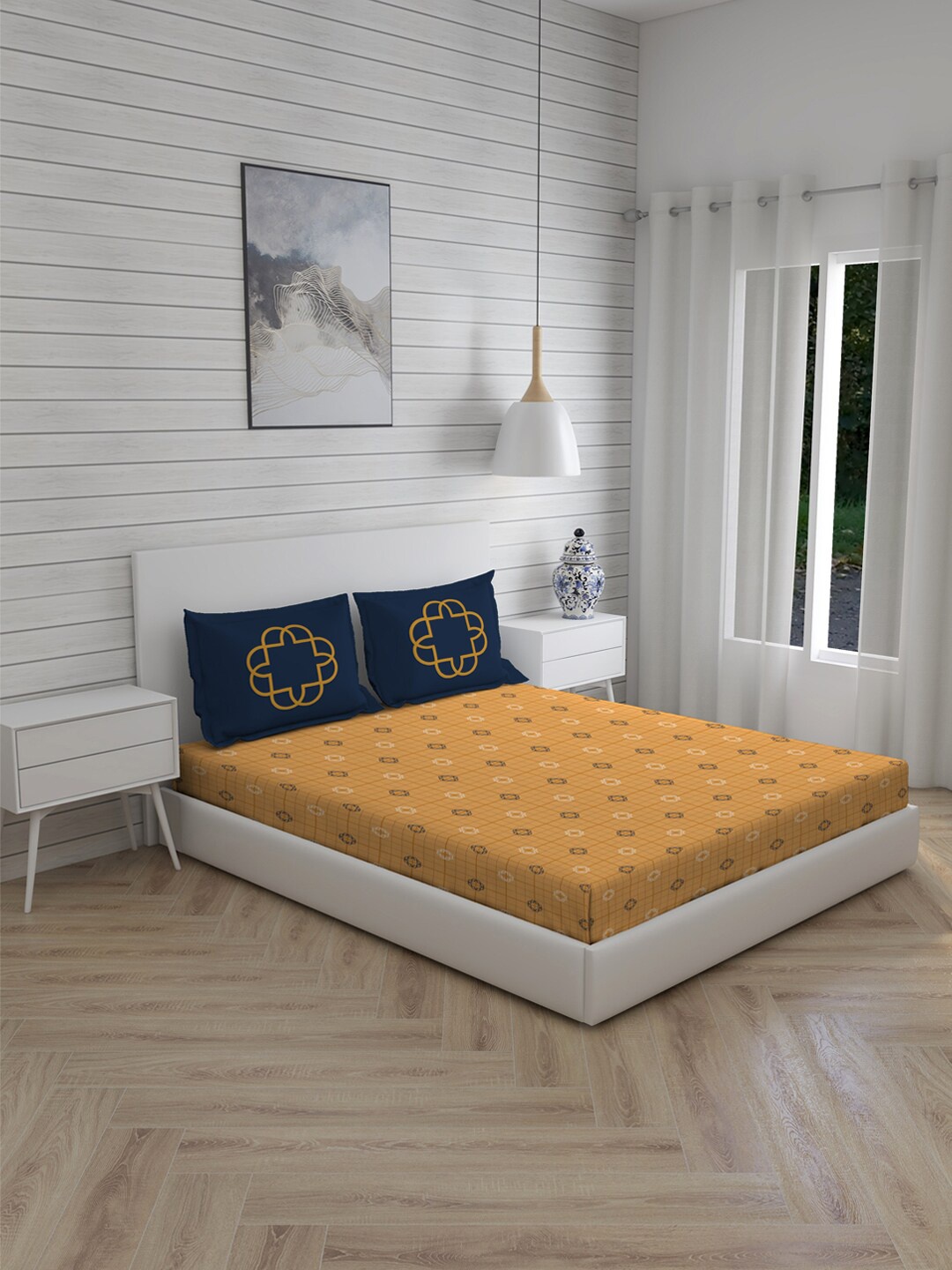 

Boutique Living India Mustard Yellow 300 TC Pure Cotton King Bedsheet with 2 Pillow Covers