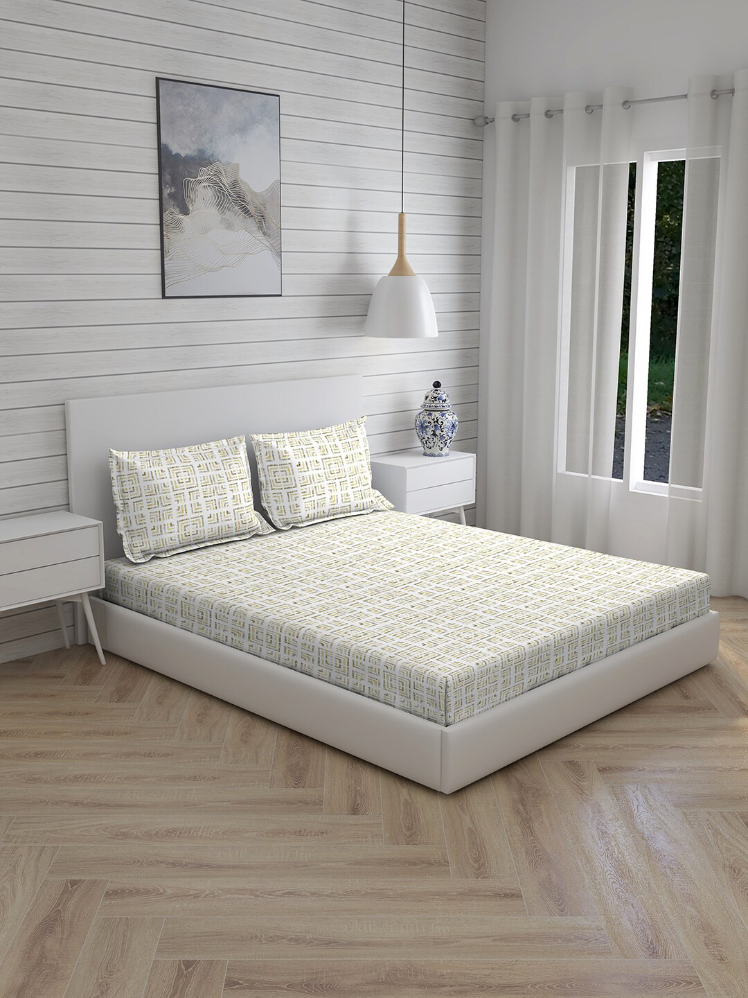 

Boutique Living India Monologue White 144 TC Pure Cotton King Bedsheet with 2 Pillow Covers