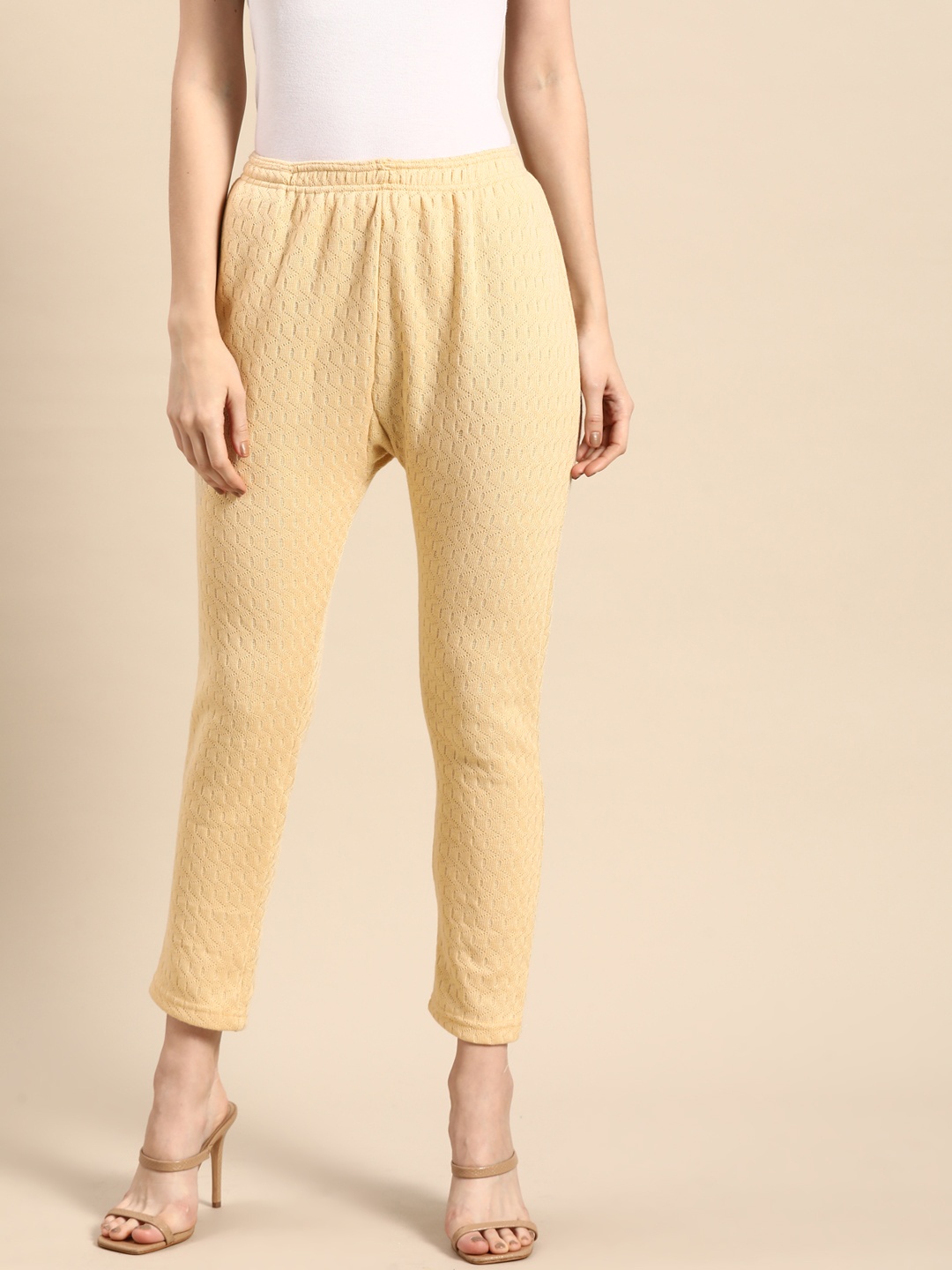 

Saadgi Women Winter Self Design Woollen Trousers, Beige