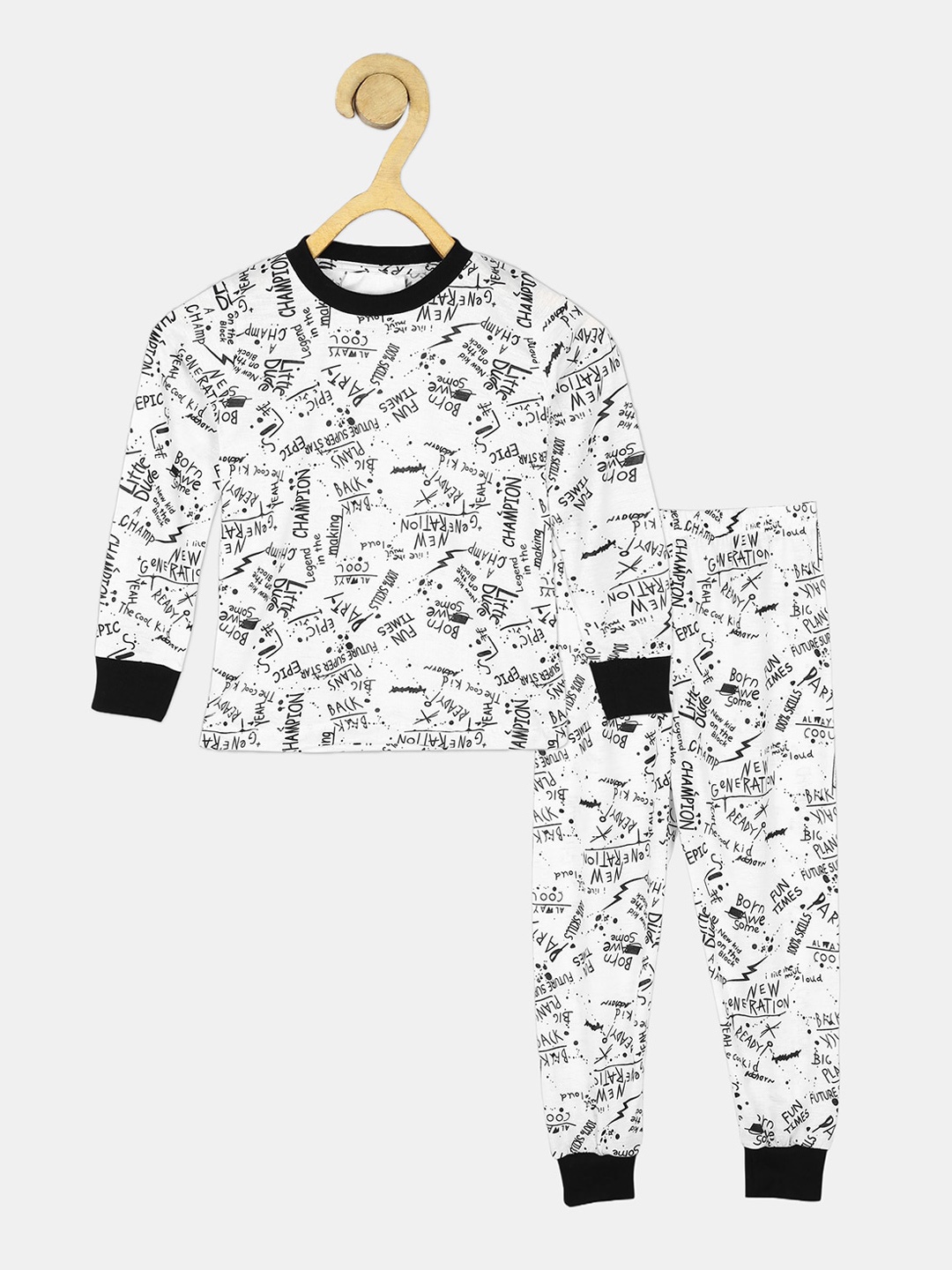 

Wyld Sprog Kids Printed Night suit, White