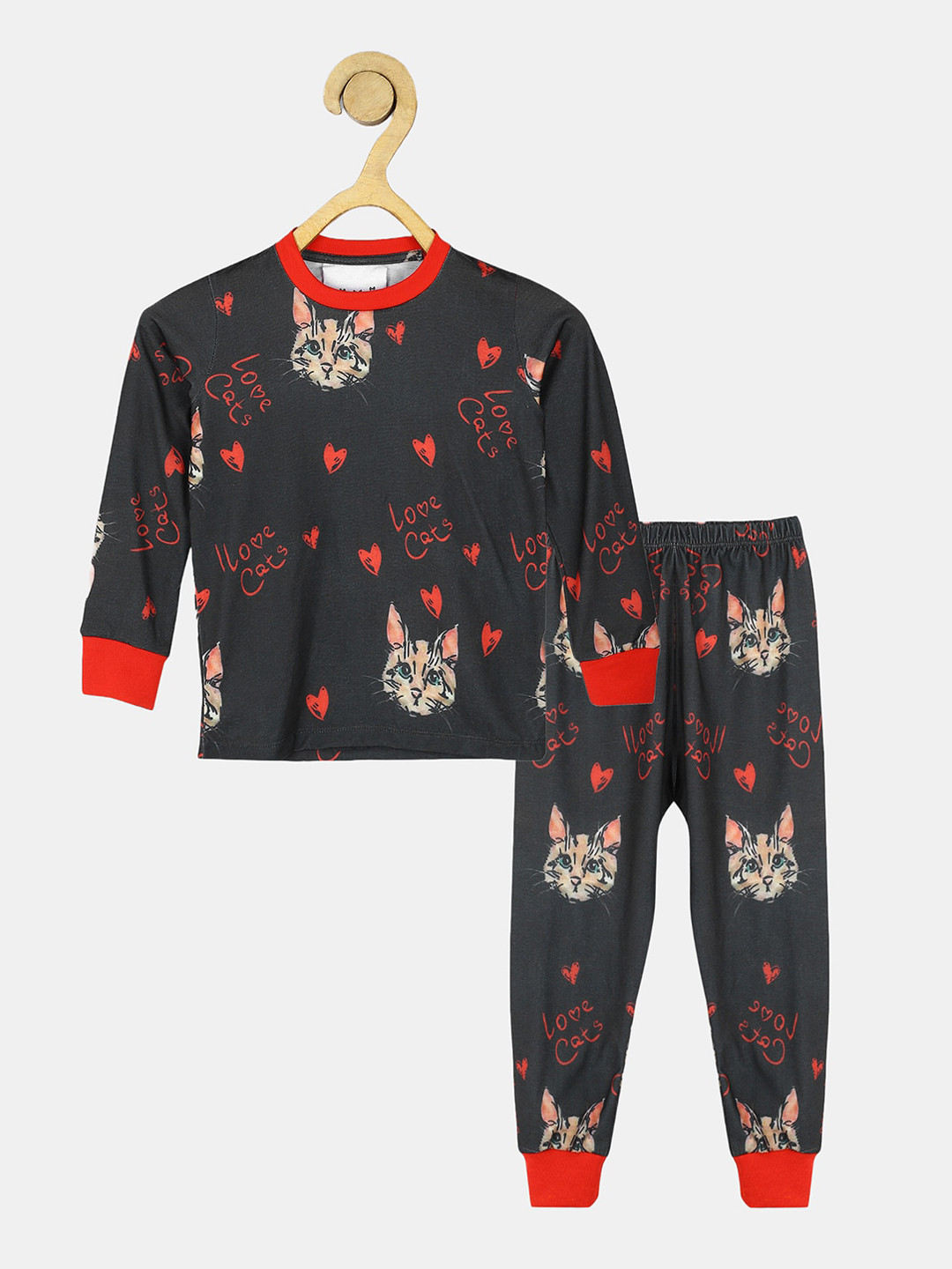 

Wyld Sprog Kids Printed Night suit, Black