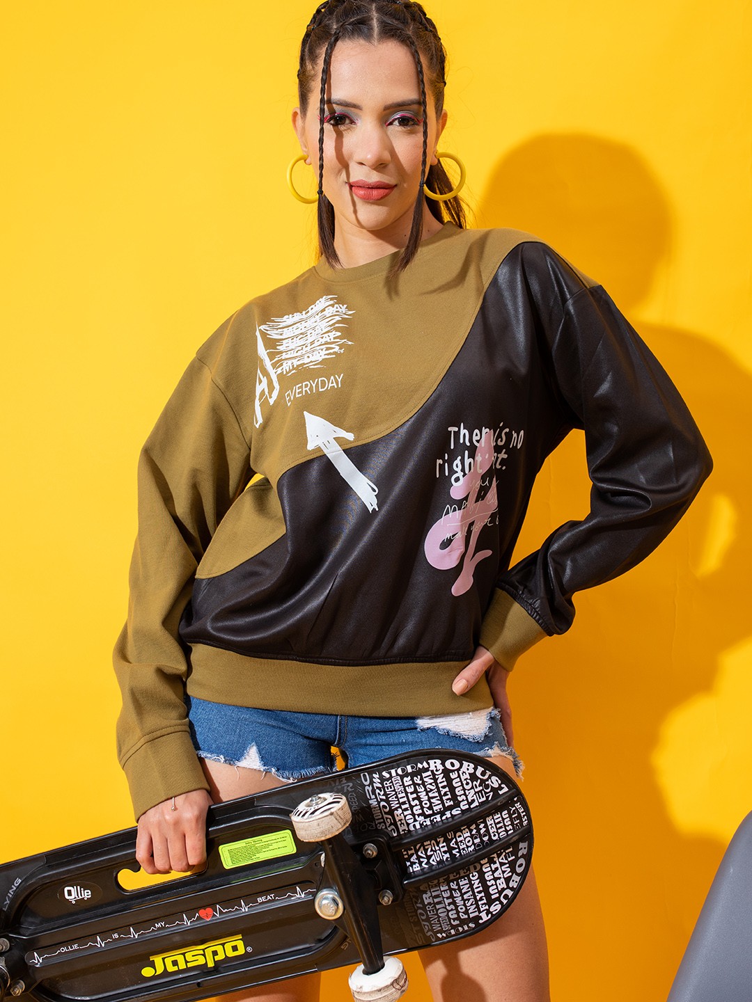 

Stylecast X Hersheinbox Colourblocked Typography Printed Oversized Sweatshirt, Olive