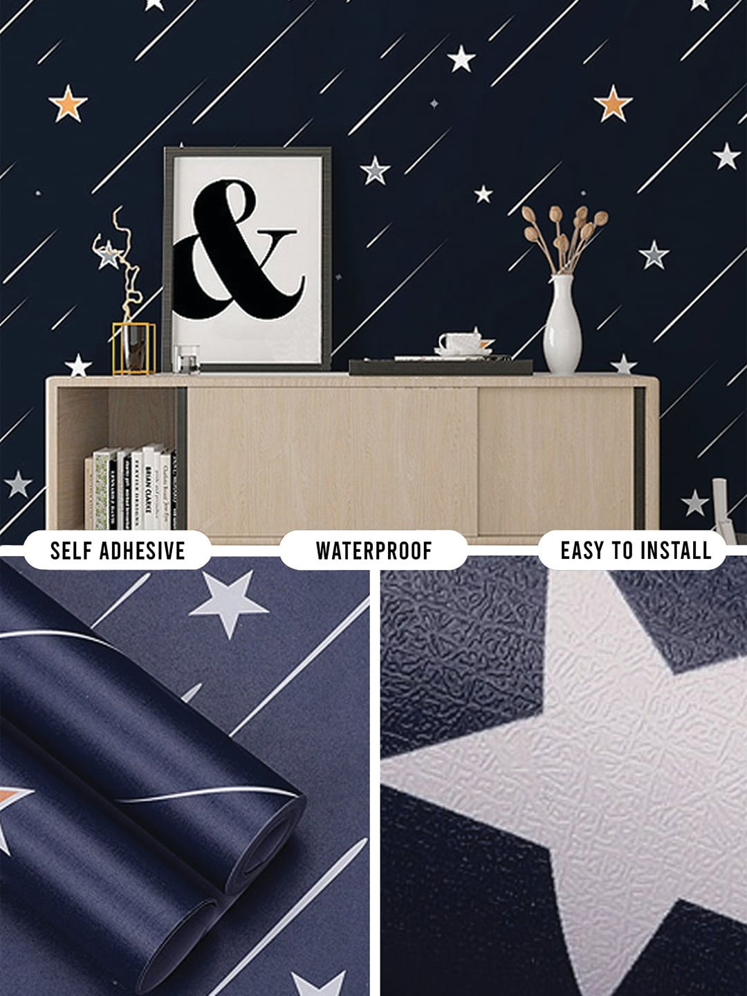 

Bonhomie Wallopedia Navy Blue & White Printed Water-Proof Wall sticker