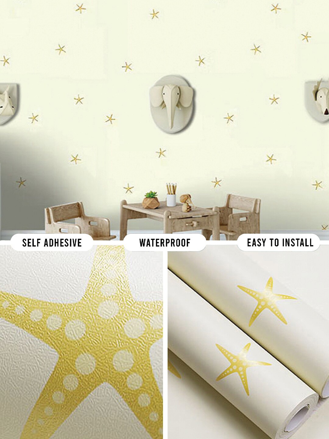 

Bonhomie Wallopedia Cream & Yellow Star Printed Waterproof Vinyl Wall Sticker
