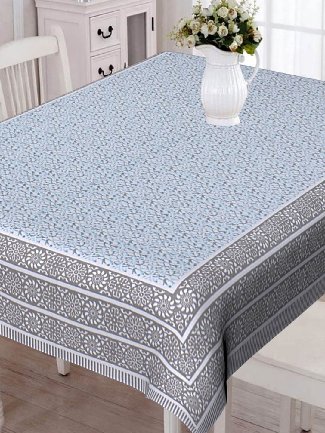 

INDHOME LIFE Blue Printed 6 Seater Dining Table Cloth Cover