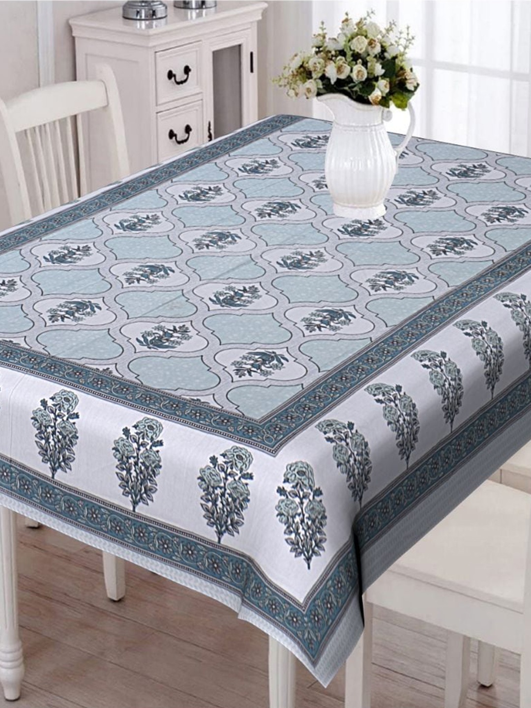 

INDHOME LIFE Printed Pure Cotton 6-Seater Table Cover, White