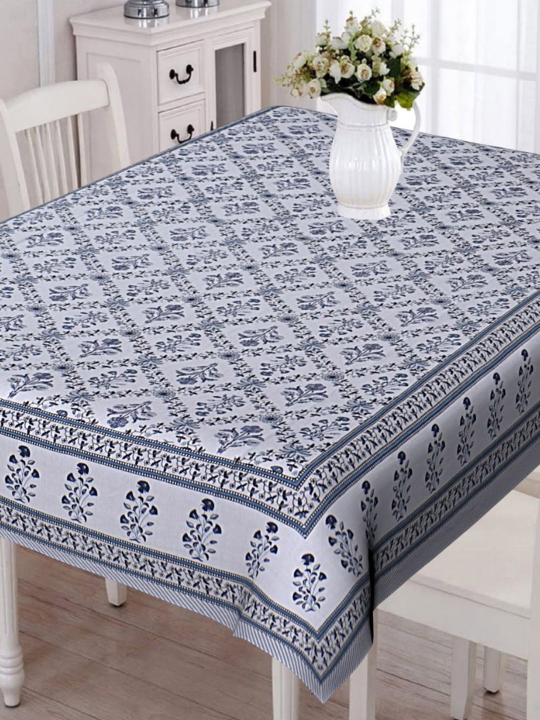 

INDHOME LIFE Floral Printed Pure Cotton 6 Seater Table Cover, Grey