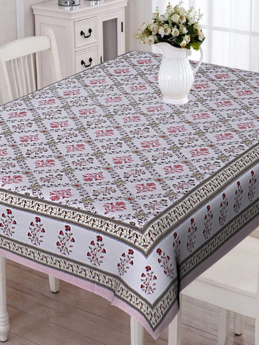 

INDHOME LIFE Printed Cotton Table Cover, White