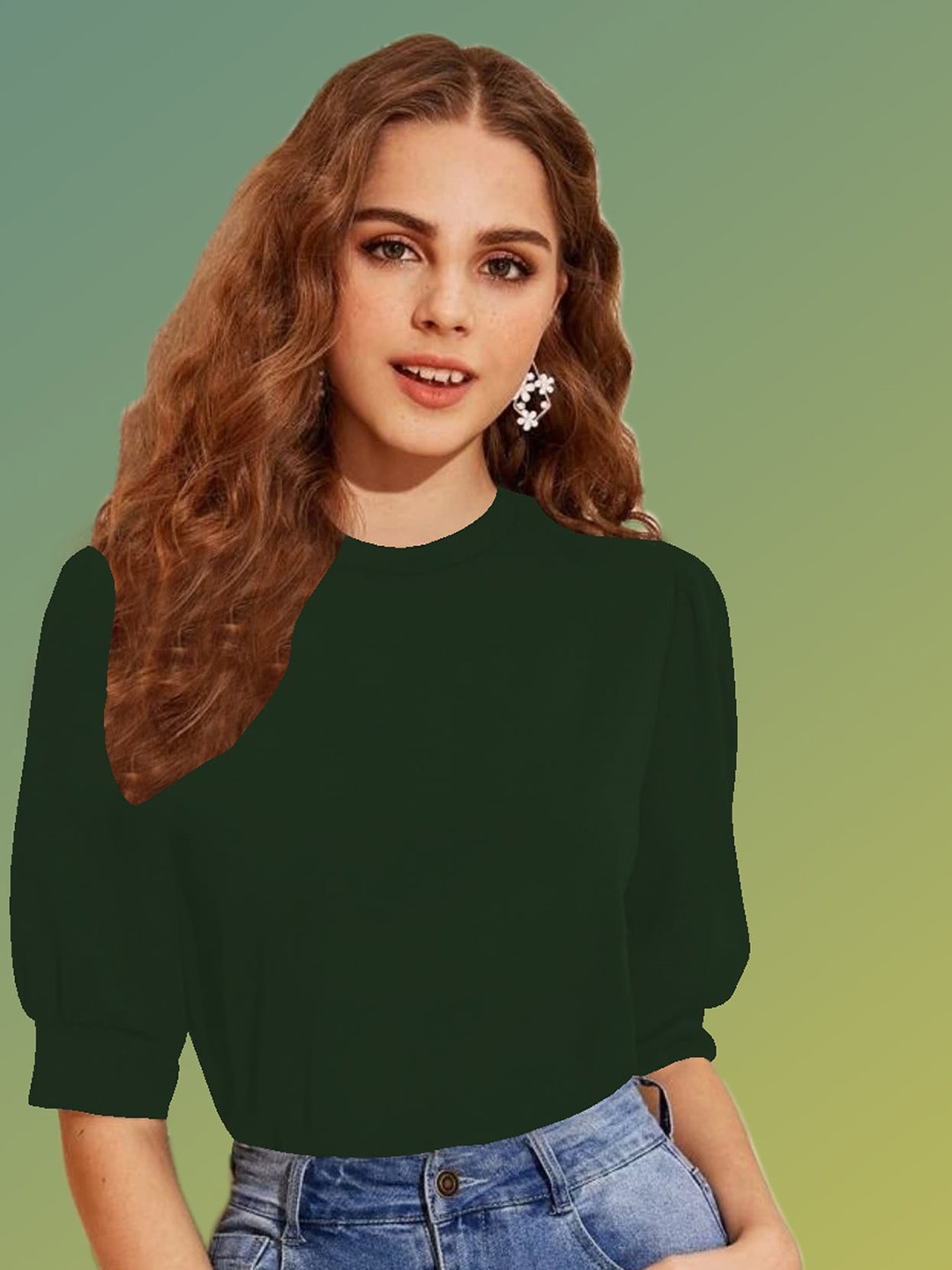 

Dream Beauty Fashion Puff Sleeve Top, Green