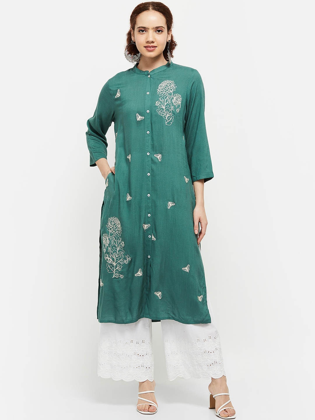 

max Women Ethnic Motifs Embroidered Thread Work Kurta, Sea green