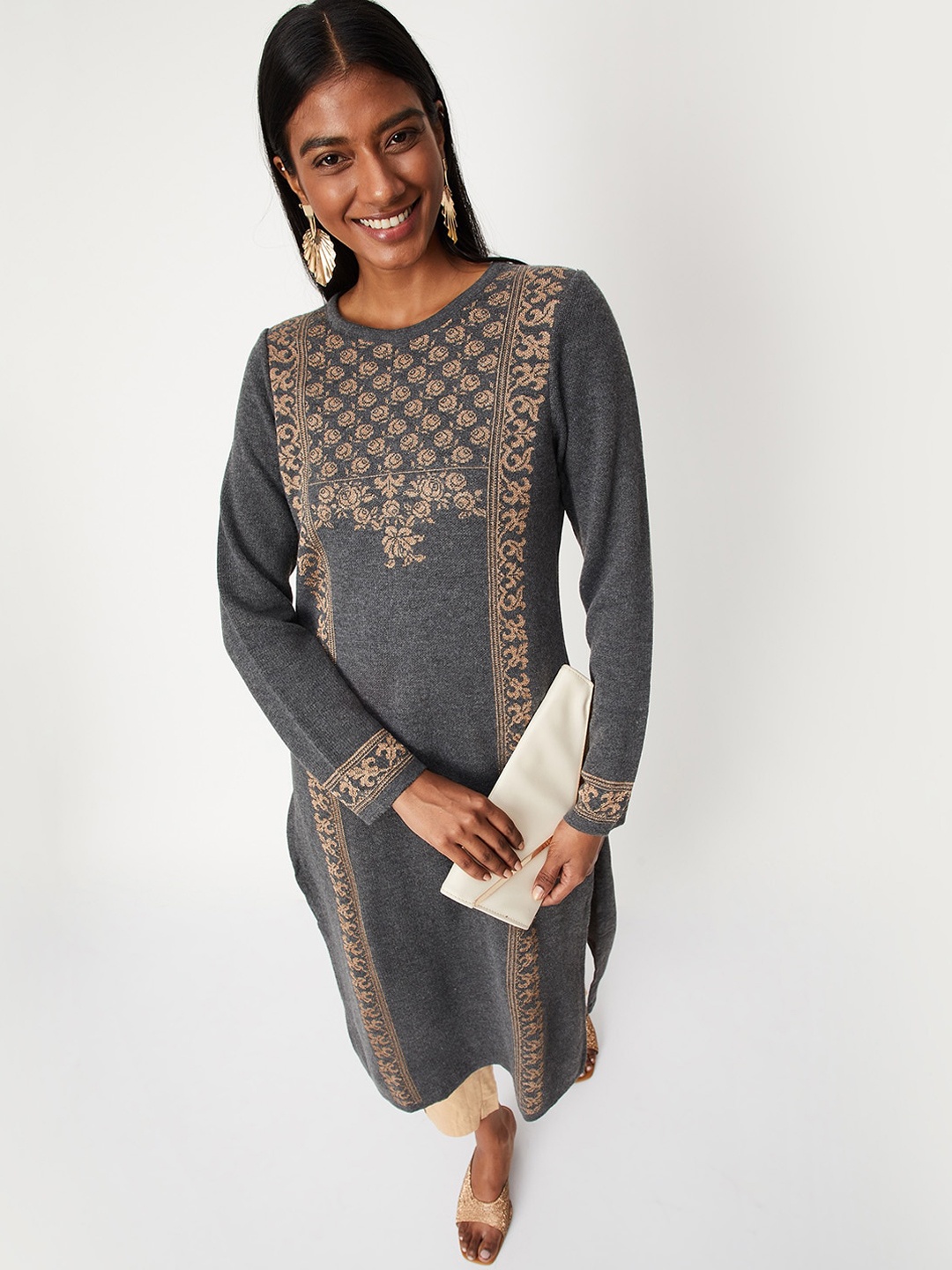 

max Women Ethnic Motifs Acrylic Kurta, Grey