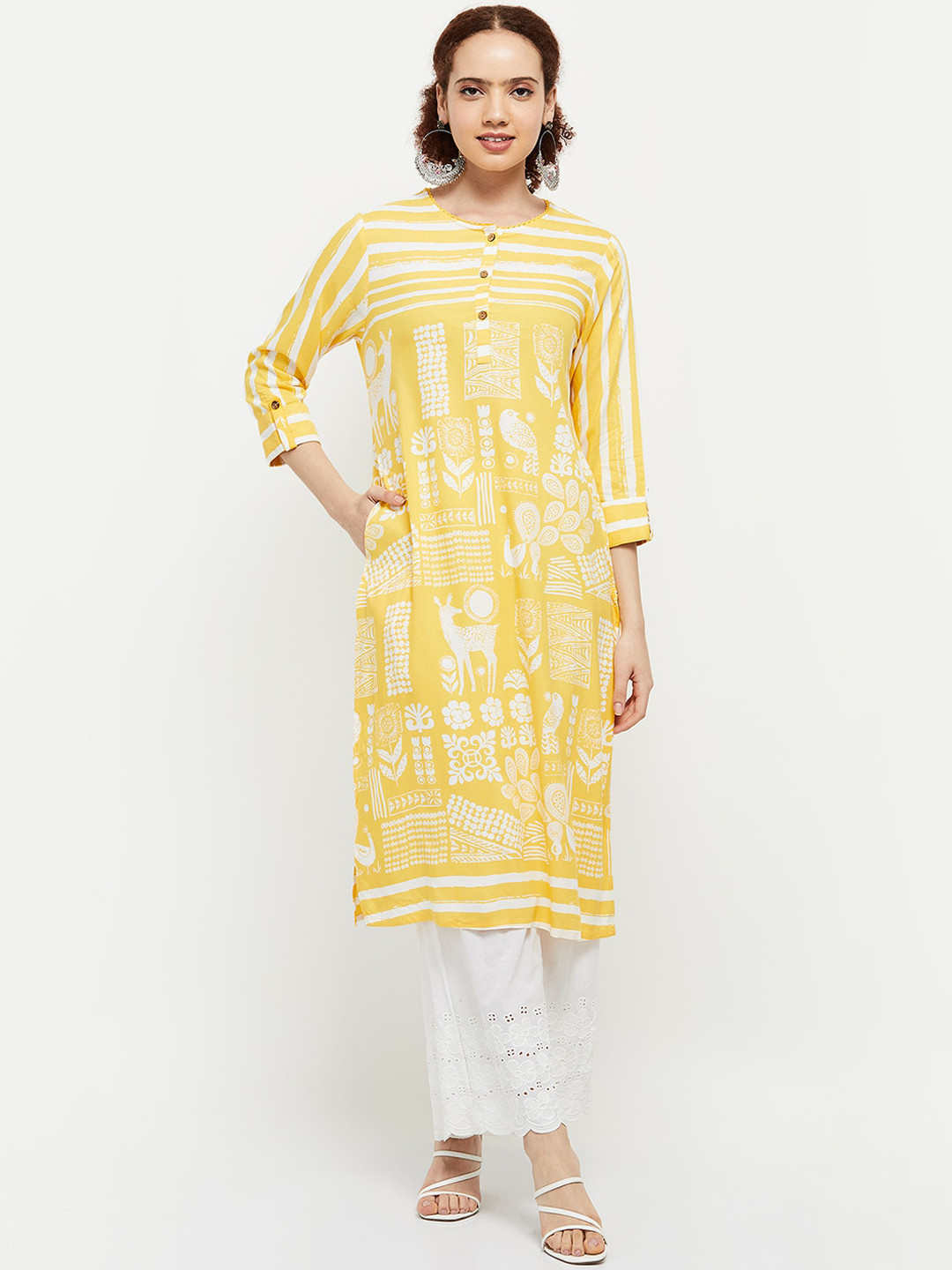 

max Abstract Printed Kurta, Mustard