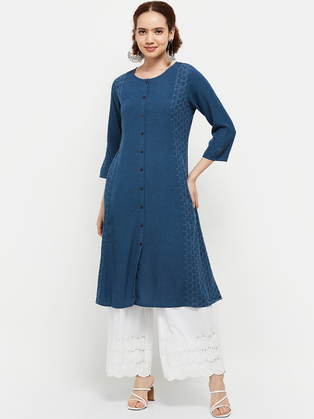 

max Women Ethnic Motifs Embroidered Thread Work Kurta, Navy blue