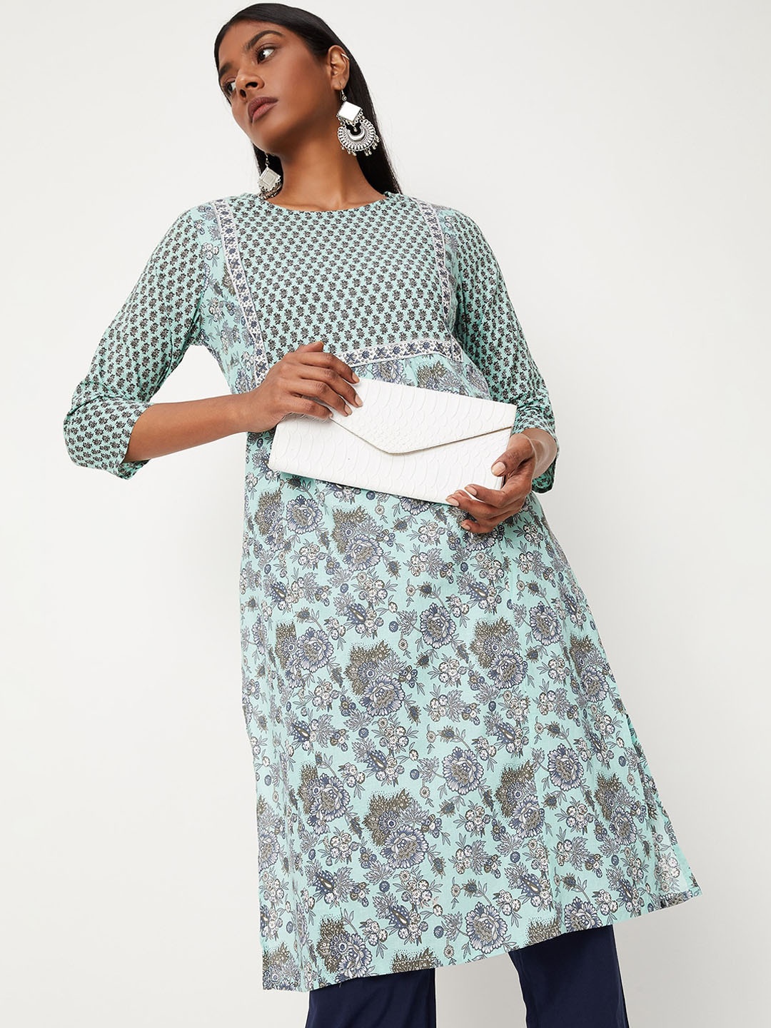 

max Women Ethnic Motifs Printed Kurta, Sea green