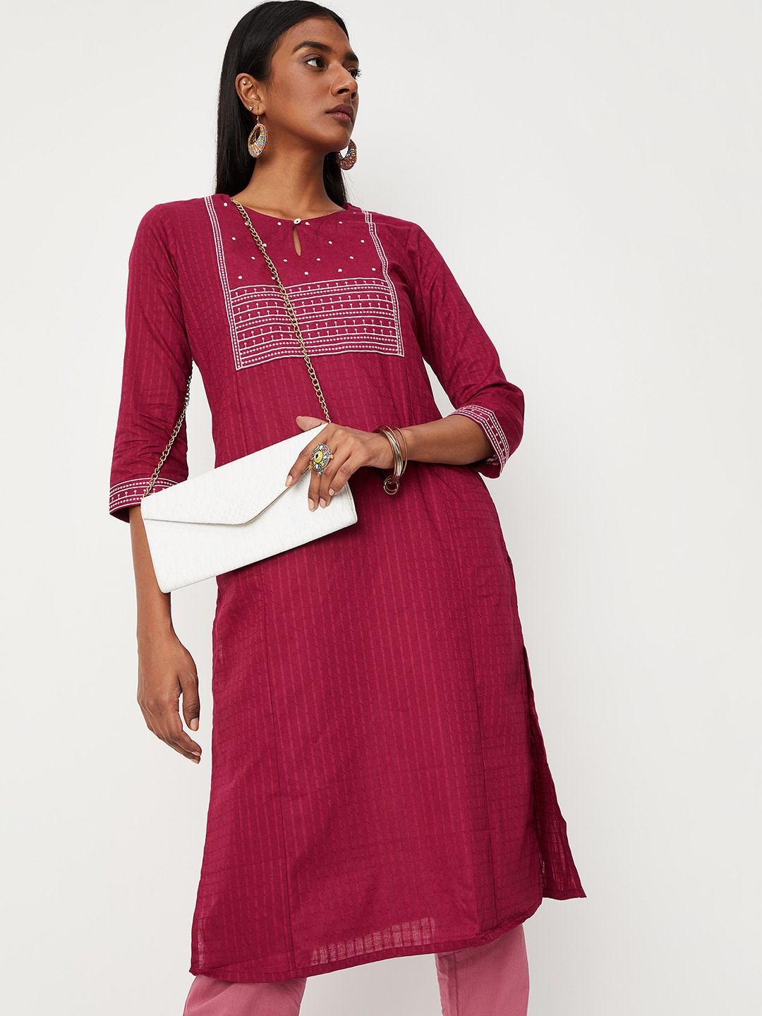 

max Cotton Geometric Printed Kurta, Burgundy